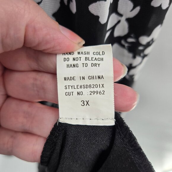 Siren Lily Black White Flowers Ruched Lined Side Slit Maxi Dress 3x - Picture 9 of 14